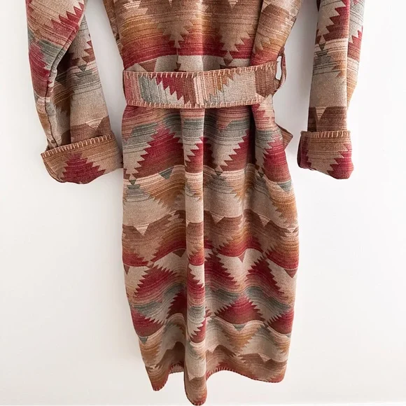 Vintage Southwestern Blanket Robe Tribal Pattern Belted Duster Boho Western XL - Picture 9 of 10